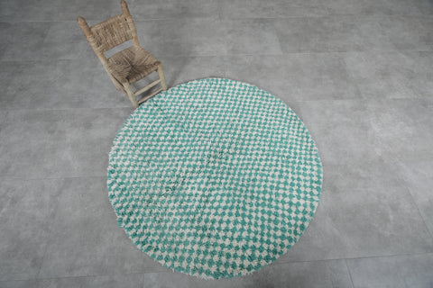 Round green rug - handmade checkers rug