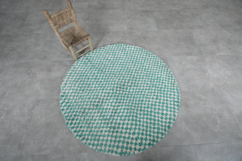 Round green rug - handmade checkers rug