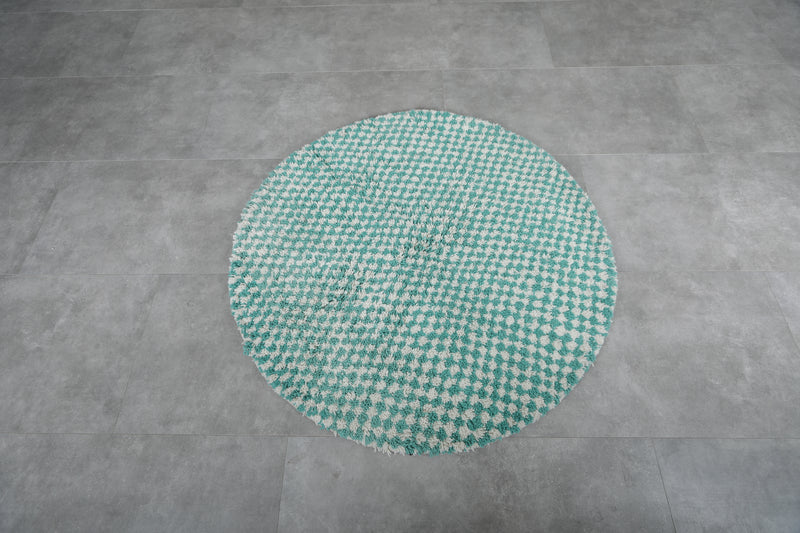 Round green rug - handmade checkers rug