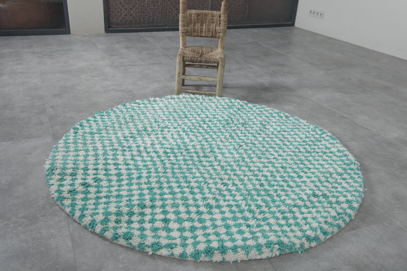 Round green rug - handmade checkers rug