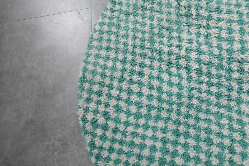 Round green rug - handmade checkers rug