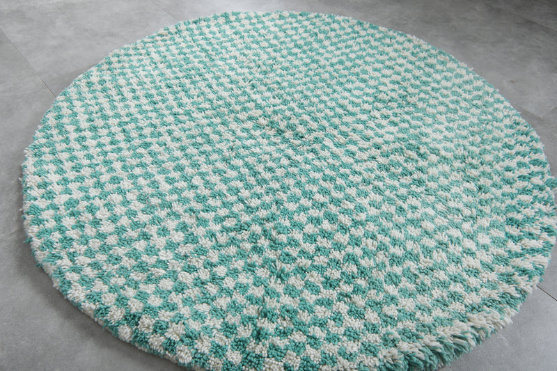 Round green rug - handmade checkers rug