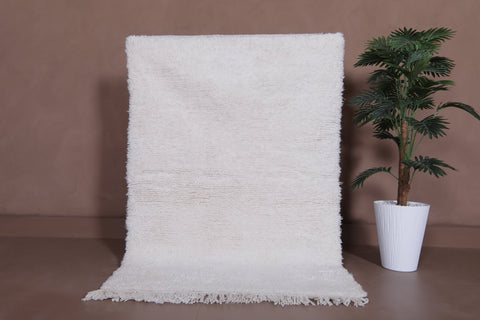 Small Moroccan Wool Rug - 3.2 x 4.8 FT | Handwoven Ivory Accent Rug