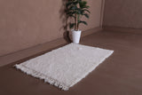 Small Moroccan Wool Rug - 3.2 x 4.8 FT | Handwoven Ivory Accent Rug