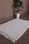 Small Moroccan Wool Rug - 3.2 x 4.8 FT | Handwoven Ivory Accent Rug