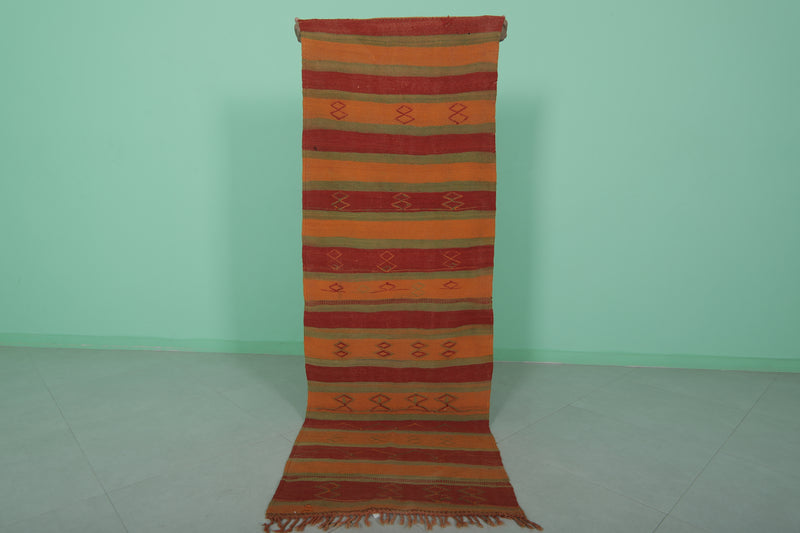 Moroccan Striped Kilim Rug – 2.6 x 7.2 Feet | Handmade Wool Rug