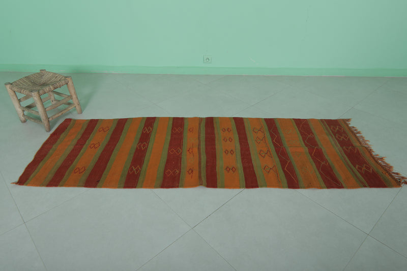 Moroccan Striped Kilim Rug – 2.6 x 7.2 Feet | Handmade Wool Rug