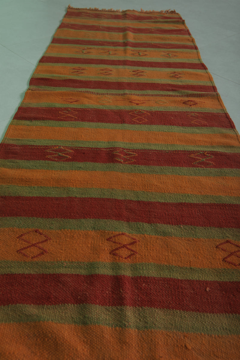 Moroccan Striped Kilim Rug – 2.6 x 7.2 Feet | Handmade Wool Rug