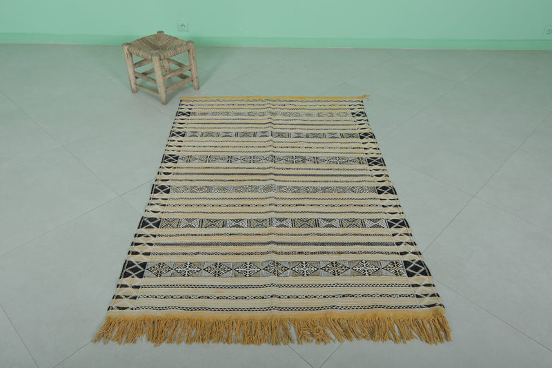 Handwoven Moroccan Rug - Yellow and Black Striped Design - 3.8x5.5 ft