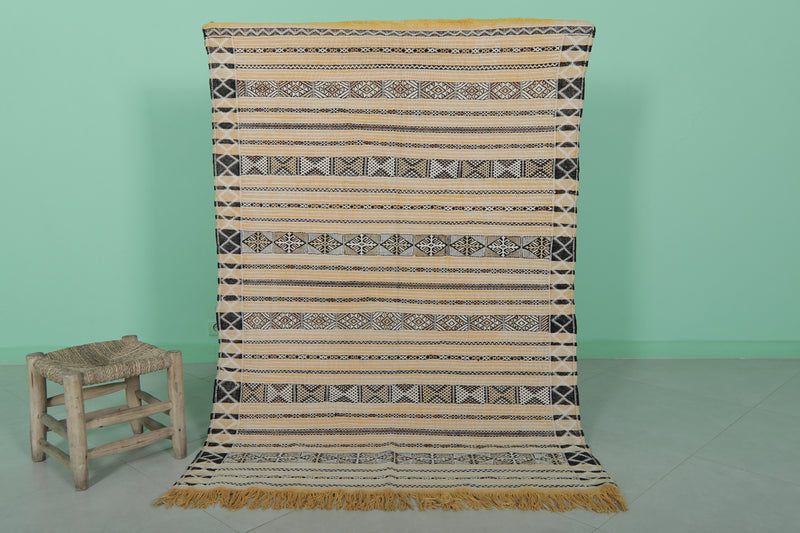 Handwoven Moroccan Rug - Yellow and Black Striped Design - 3.8x5.5 ft