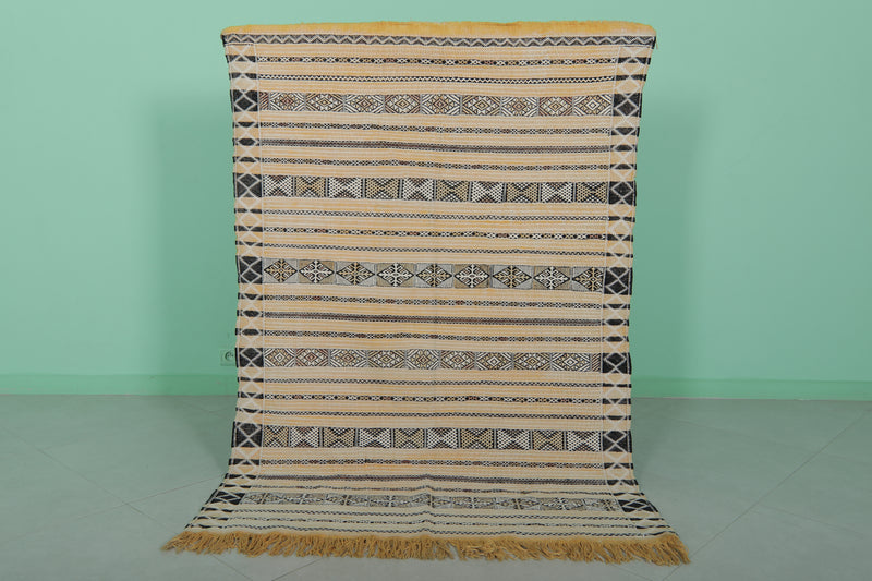 Handwoven Moroccan Rug - Yellow and Black Striped Design - 3.8x5.5 ft