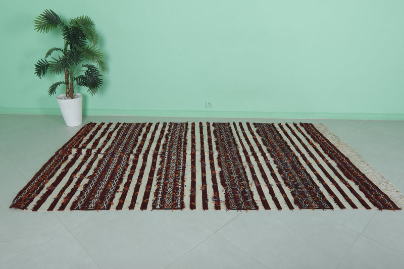 Berber Handira Stripe Moroccan Kilim 5 FT x 8.4 FT - Bold Geometric & Striped Design