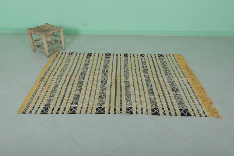 Handwoven Moroccan Rug - Yellow and Black Striped Design - 3.8x5.5 ft