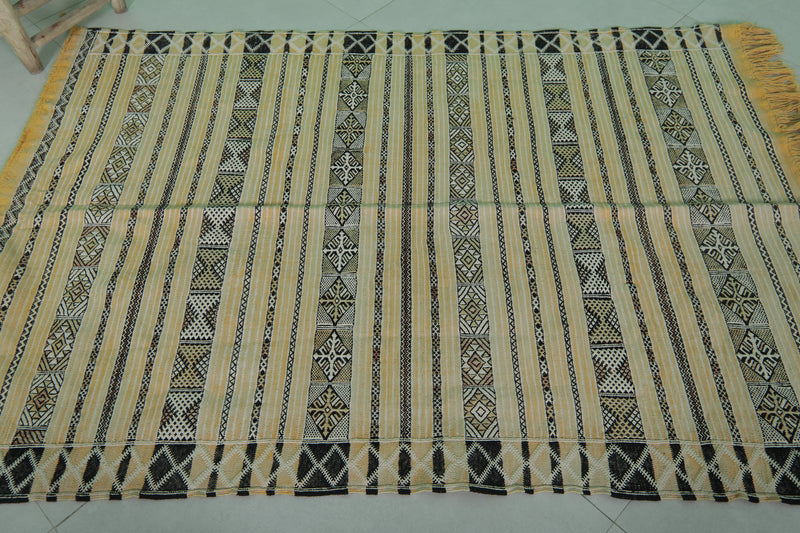 Handwoven Moroccan Rug - Yellow and Black Striped Design - 3.8x5.5 ft