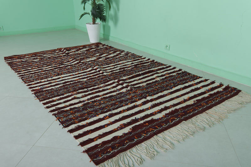 Berber Handira Stripe Moroccan Kilim 5 FT x 8.4 FT - Bold Geometric & Striped Design