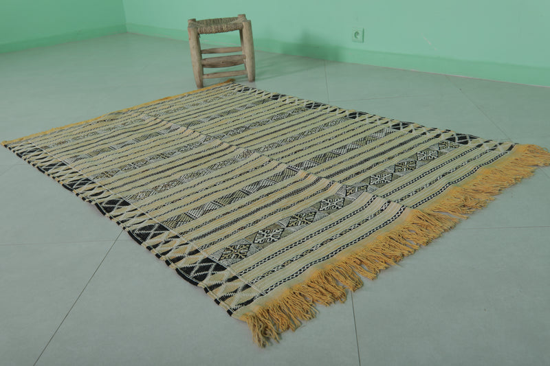 Handwoven Moroccan Rug - Yellow and Black Striped Design - 3.8x5.5 ft