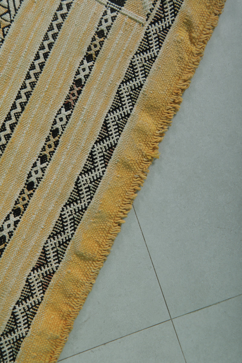 Handwoven Moroccan Rug - Yellow and Black Striped Design - 3.8x5.5 ft