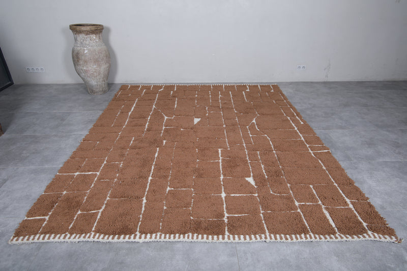 Moroccan Beni Ourain Rug - Handwoven 8.1 x 9.7 Feet | Geometric Brown Wool Design