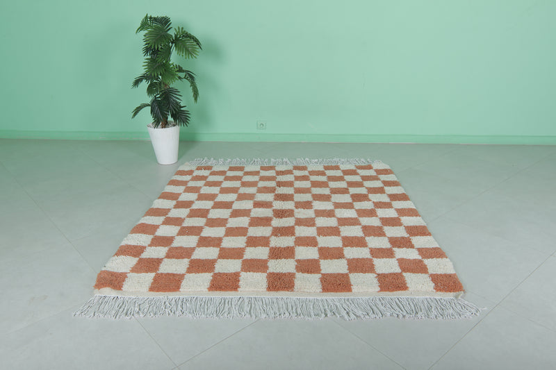 Moroccan Beni Ourain Rug 5.4 x 5.6 Ft - Checkered Design