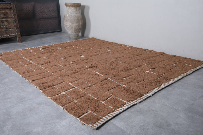 Moroccan Beni Ourain Rug - Handwoven 8.1 x 9.7 Feet | Geometric Brown Wool Design