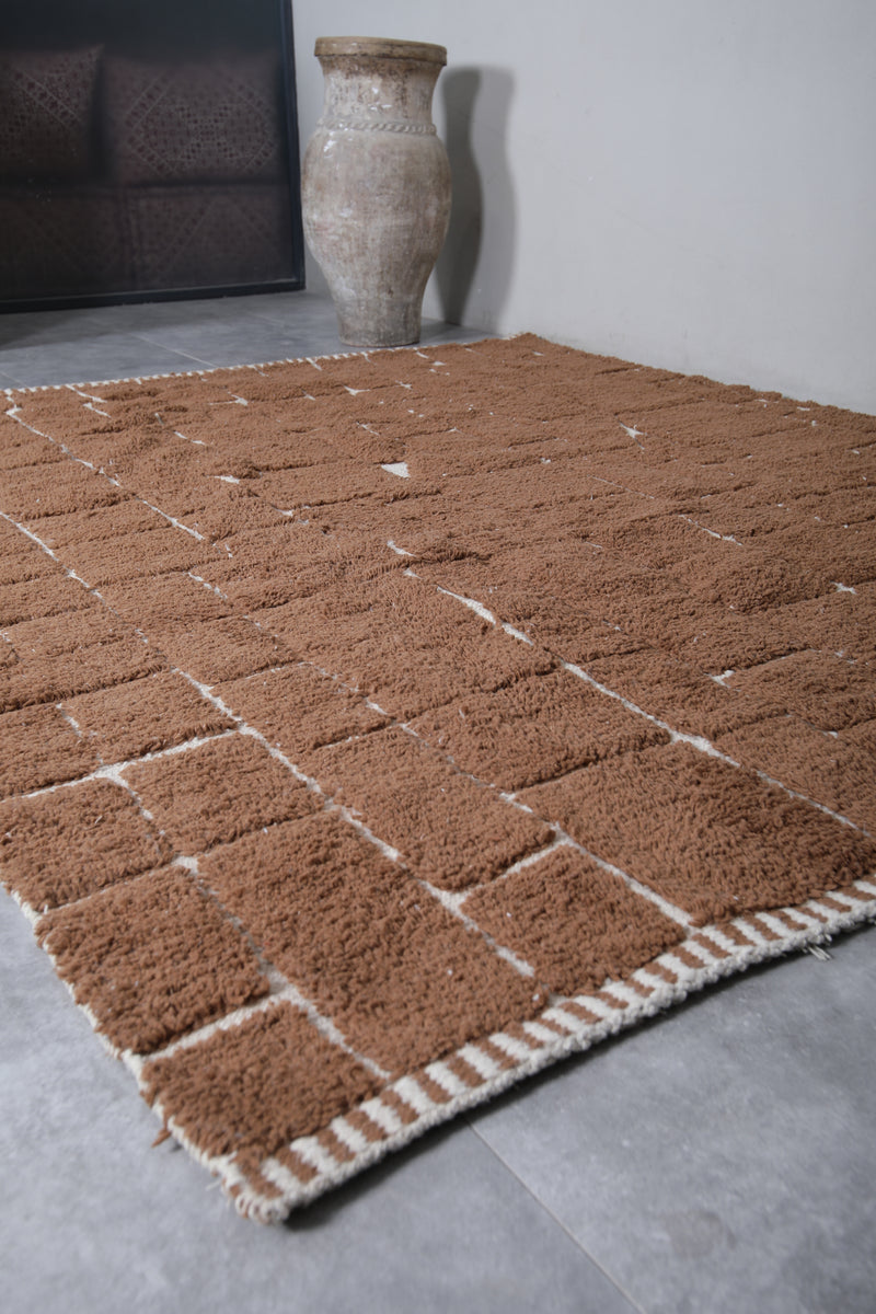 Moroccan Beni Ourain Rug - Handwoven 8.1 x 9.7 Feet | Geometric Brown Wool Design