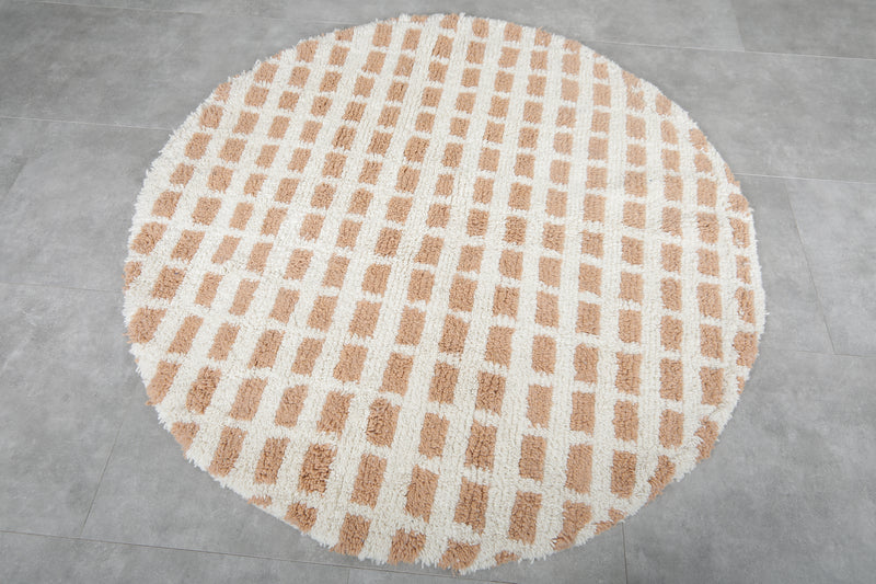 Round Moroccan Wool Rug 6 Feet – Unique Grid Design