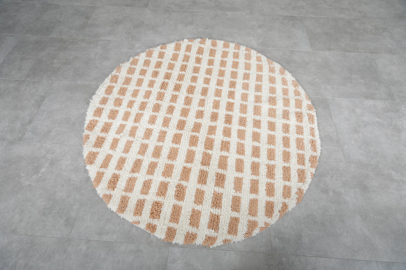 Round Moroccan Wool Rug 6 Feet – Unique Grid Design