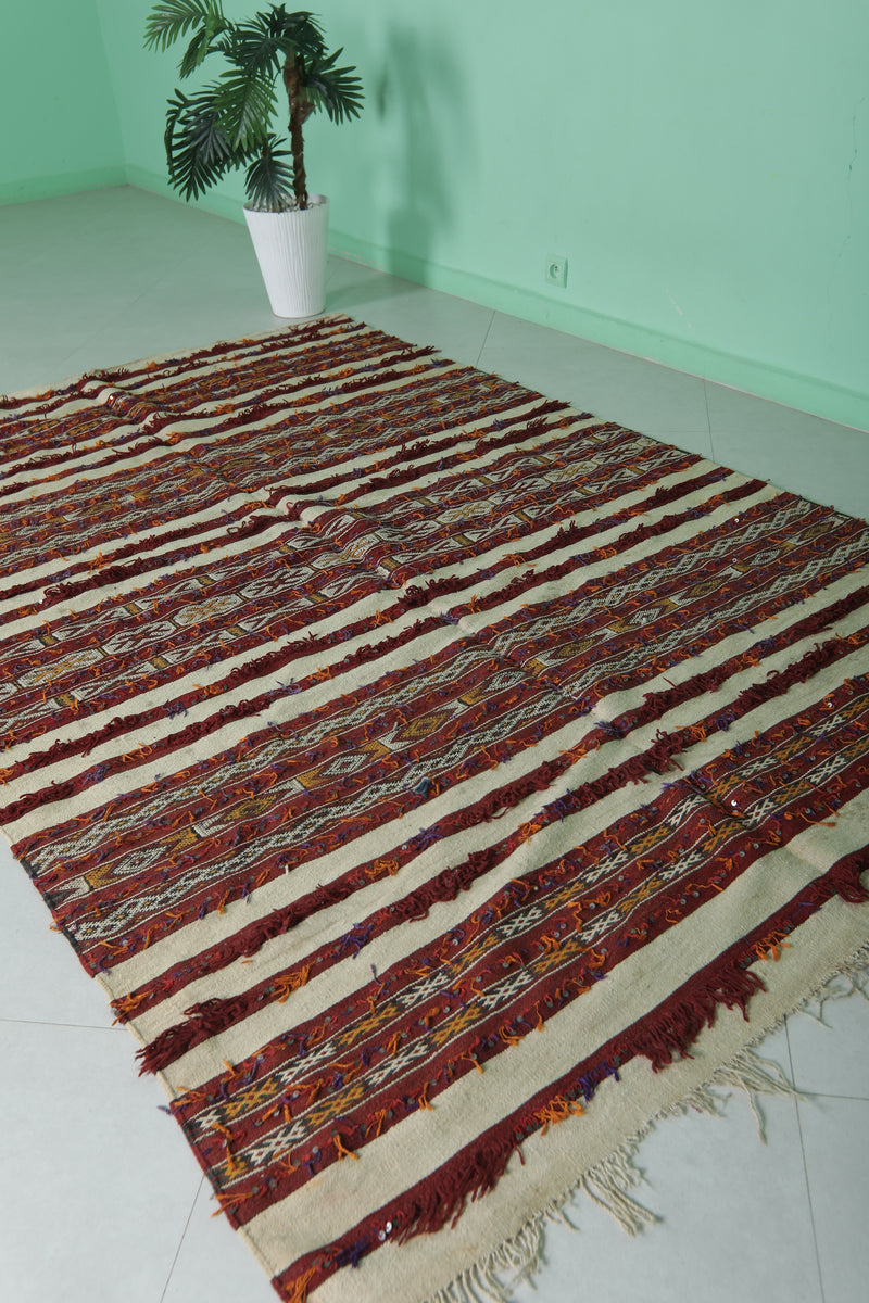 Moroccan Rug Blanket - 5.4 FT × 8.5 FT | Handwoven Berber Art