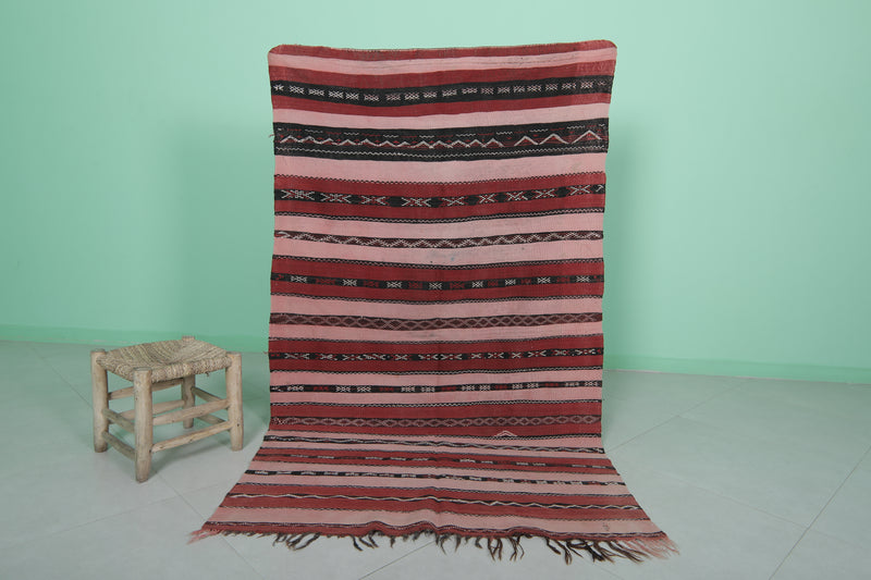 Moroccan Rug - Pink and Red Striped Design - 3.9x6.4 ft