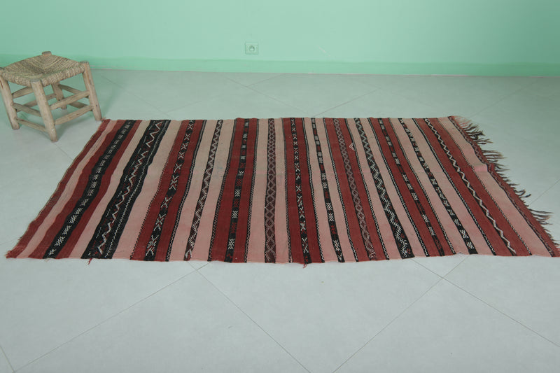 Moroccan Rug - Pink and Red Striped Design - 3.9x6.4 ft