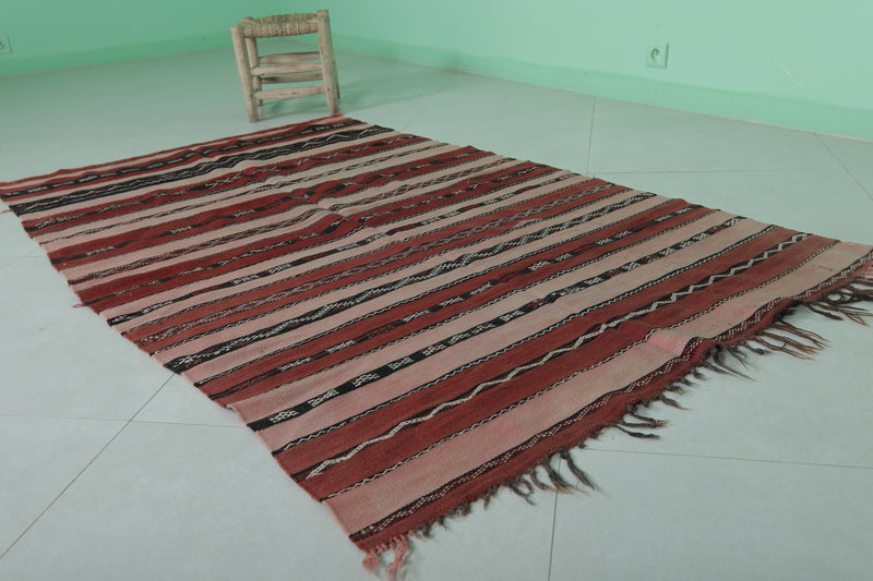 Moroccan Rug - Pink and Red Striped Design - 3.9x6.4 ft