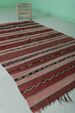 Moroccan Rug - Pink and Red Striped Design - 3.9x6.4 ft