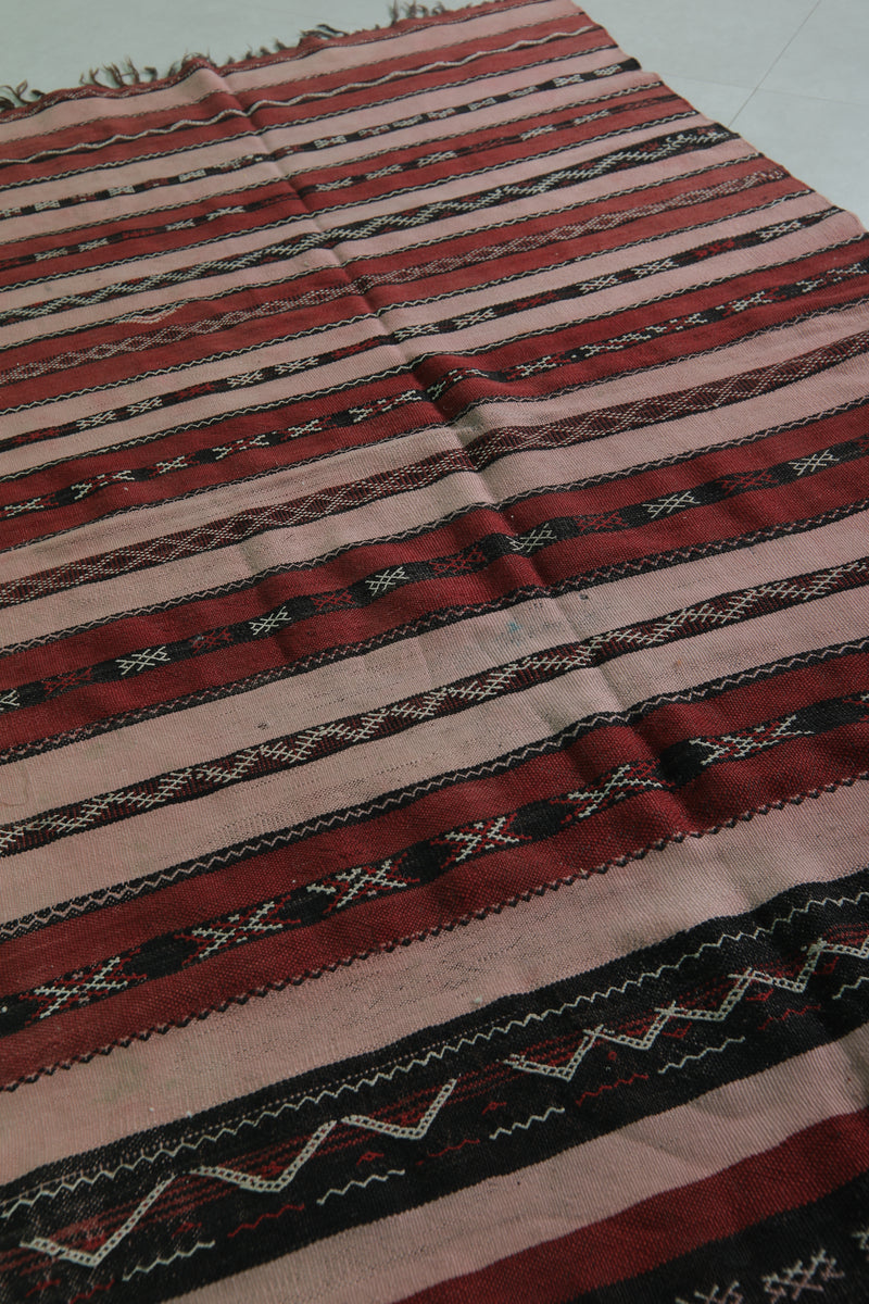 Moroccan Rug - Pink and Red Striped Design - 3.9x6.4 ft