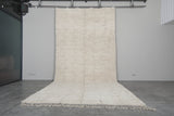 Extra Long Moroccan Rug - 7.9 x 16.6 FT | Handwoven Ivory Wool Rug with Subtle Geometric Texture