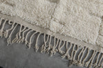 Extra Long Moroccan Rug - 7.9 x 16.6 FT | Handwoven Ivory Wool Rug with Subtle Geometric Texture