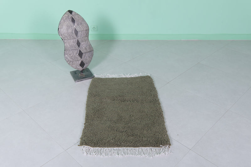 Moroccan Green Rug - Handwoven 2 x 3 Feet | Compact Wool Accent