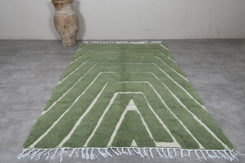 Green Moroccan Rug - 6.1 x 10.2 Feet | Handwoven Wool Carpet