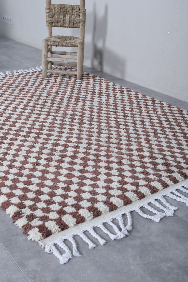 Moroccan Beni Ourain Rug - Handwoven 4.6 x 6.6 Feet | Checkered Wool Design