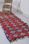 Moroccan Berber Rug 2.4 x 6.2 Feet - Handwoven Red Diamond Pattern