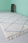 Diamond Moroccan Wool Rug - 6.4 FT X 9.9 FT | Ivory with Blue Accent Design