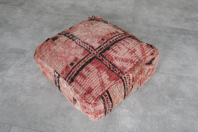 Handwoven Moroccan Wool Pouf – Vintage Berber Floor Cushion - kilim pouf