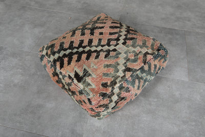 Handmade Moroccan Berber Pouf – Vintage Handmade Kilim Ottoman Cushion - kilim pouf