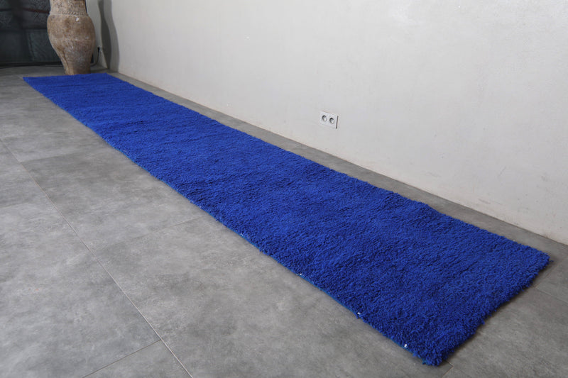 Long Moroccan Runner Rug - 2.9 X 16.7 Feet | Vibrant Blue Design