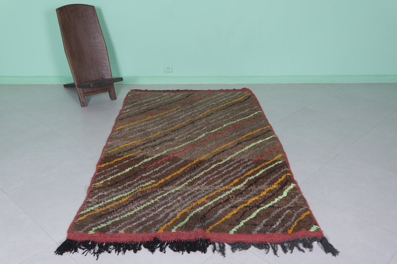 Brown Moroccan Rug - 4.1 x 7.1 ft with Striking Diagonal Patterns