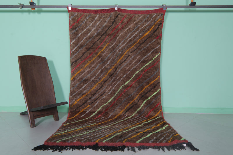 Brown Moroccan Rug - 4.1 x 7.1 ft with Striking Diagonal Patterns