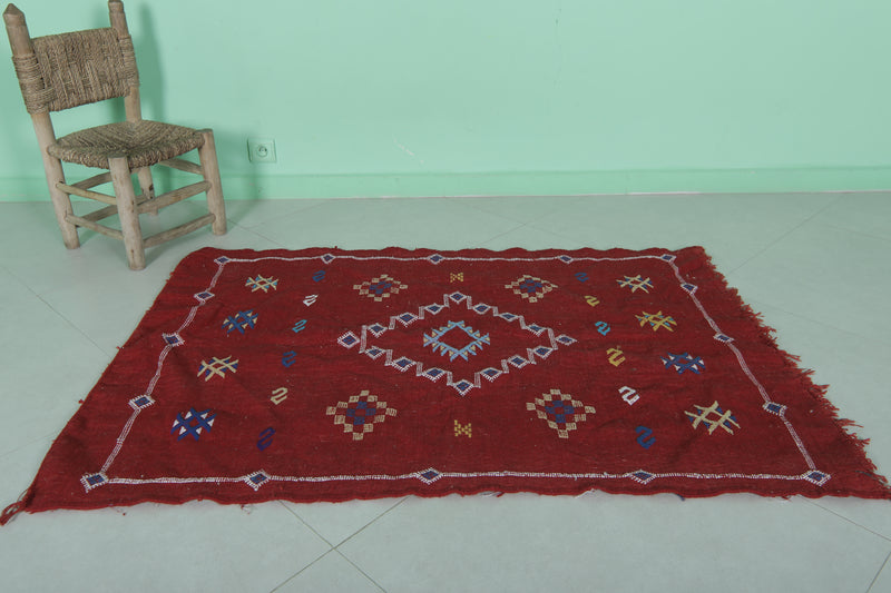 Handwoven Red Kilim Rug - 3.2 FT X 4.6 FT | Stunning Decor