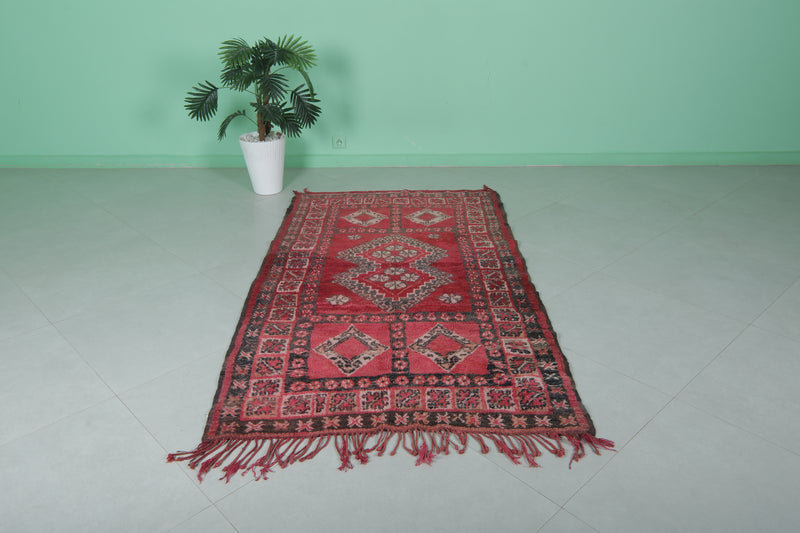 Red Handwoven Berber Rug - Moroccan Artistry 3.8 FT X 6.7 FT