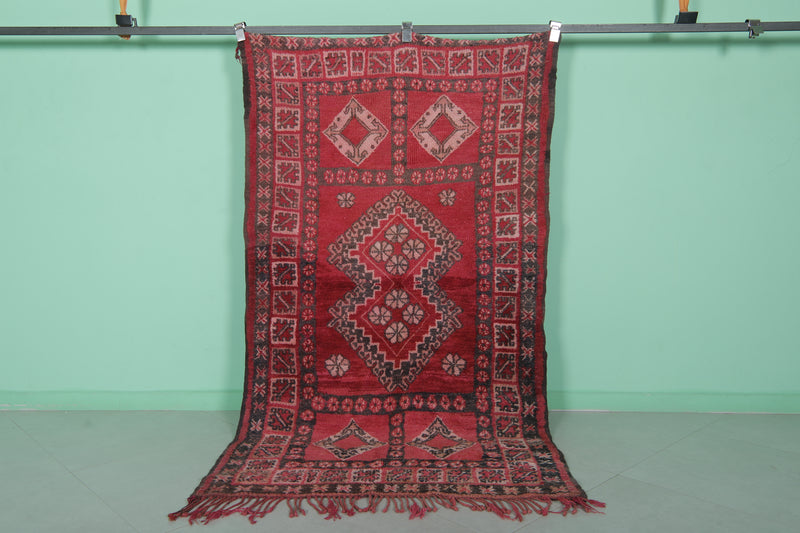 Red Handwoven Berber Rug - Moroccan Artistry 3.8 FT X 6.7 FT