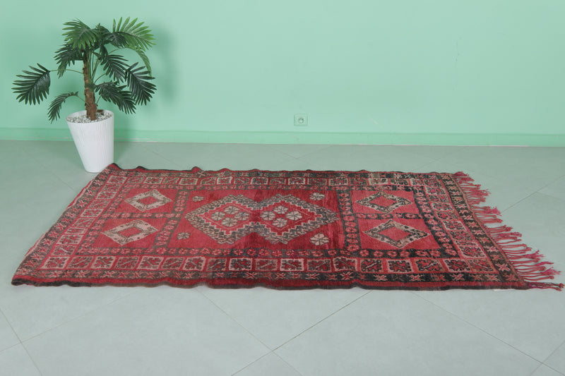 Red Handwoven Berber Rug - Moroccan Artistry 3.8 FT X 6.7 FT