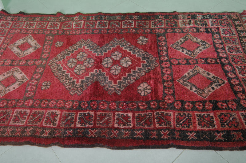 Red Handwoven Berber Rug - Moroccan Artistry 3.8 FT X 6.7 FT